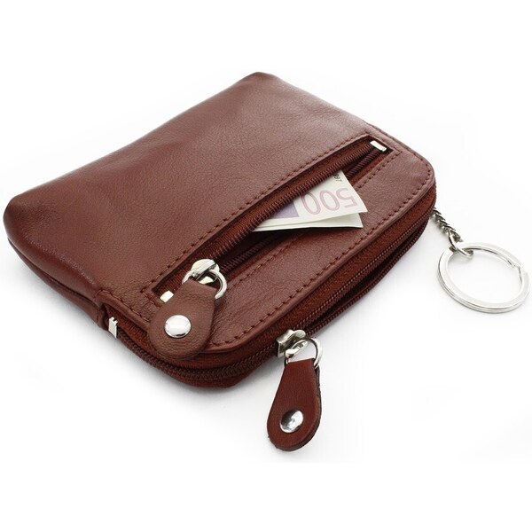 Arwel Väčšia hnedá kožená dvojzipsová kľúčenka 619-8104-41 36559999