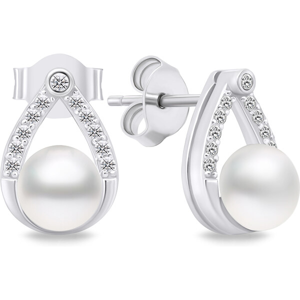 Brilio Silver Pôvabné strieborné náušnice s perlami a zirkónmi EA615W 66592112