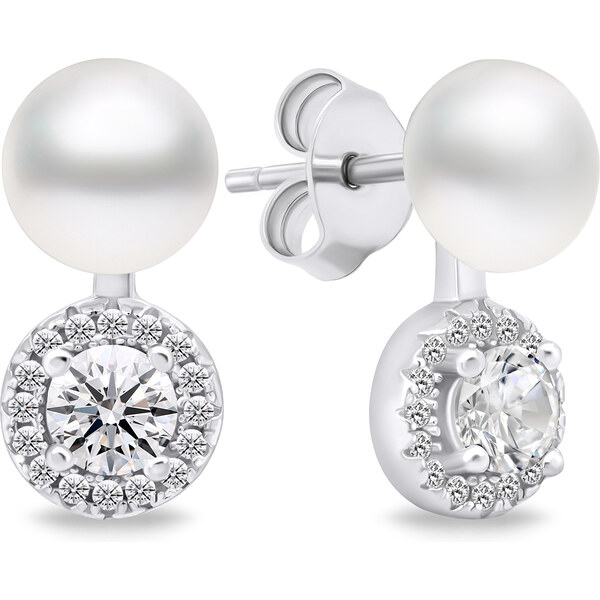 Brilio Silver Elegantné perlové náušnice so zirkónmi EA611W 66615784