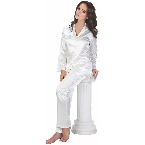 De Lafense Dámske saténové pyžamo Classic dlhé biele 5537150