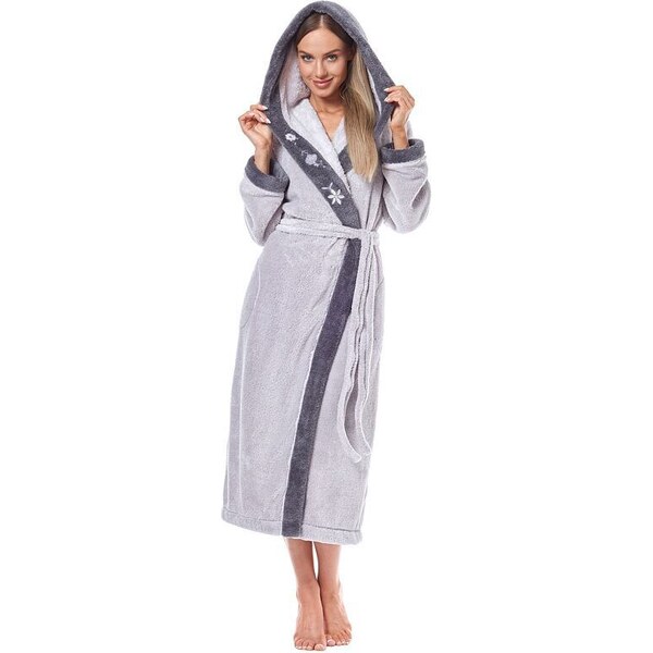 L&L Dámsky huňatý župan Flower sivý dlhý 18782476