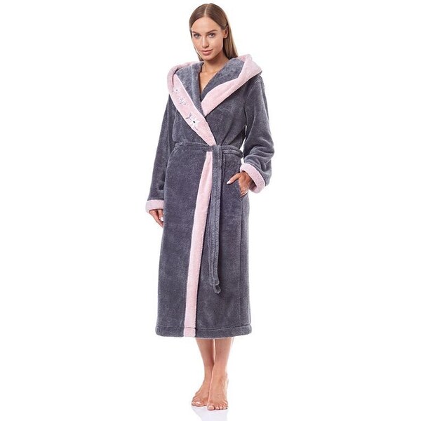 L&L Dámsky huňatý župan Flower tmavosivý dlhý 20383050