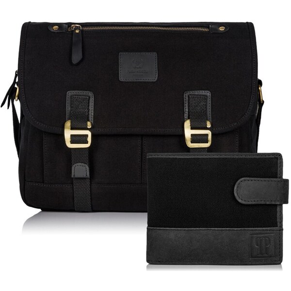 PAOLO PERUZZI Pánsky set taška na rameno + peňaženka ZUP-18-BL | 36668416