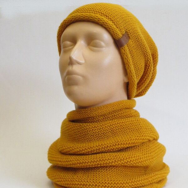 Súprava čiapka a nákrčník - horčicová 36690989