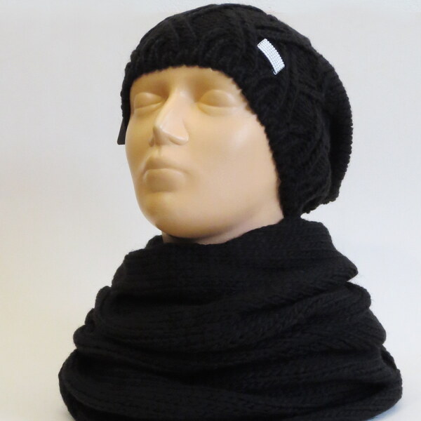 Poľsko Dámsky set čiapka a šál tunel - čierny 36691003