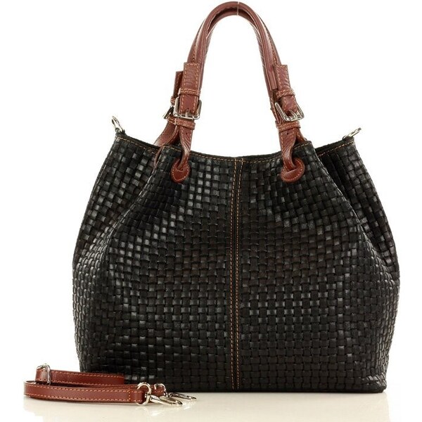 MARCO MAZZINI Kožená kabelka Carina Treccia čierna 36503846