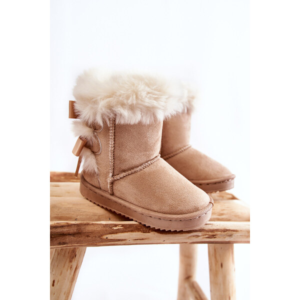 Kesi Dětské Teplé Sněhule Semišové s Mašlemi Světle béžove Funky 55677784