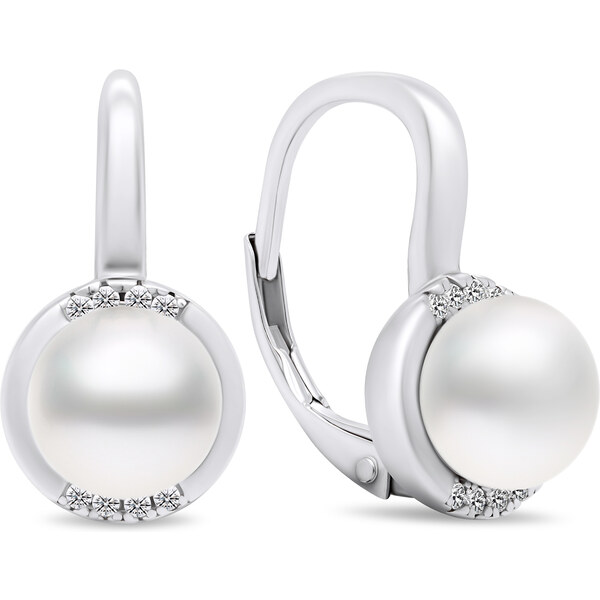 Brilio Silver Elegantné strieborné náušnice s perlami a zirkónmi 66590411
