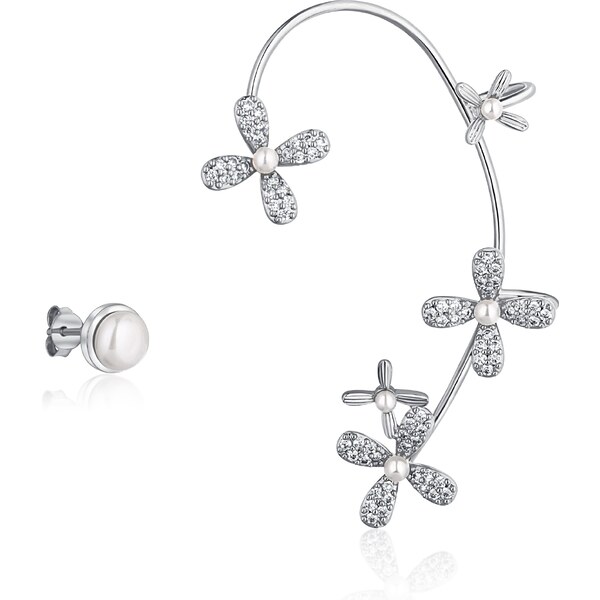 JwL Luxury Pearls Asymetrické náušnice s perlami a zirkónmi - ľavá 66579012