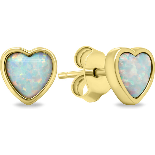 Brilio Silver Nežné pozlátené náušnice Srdiečka so syntetickými opálmi 66592626