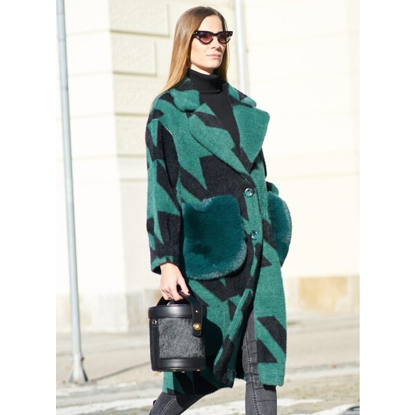 Due Linee Dámsky obojstranný kabát s vreckami zelený 35766706