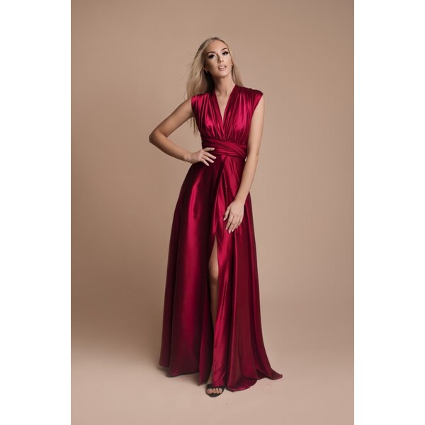 miadresses.sk Vínové lesklé šaty na viazanie 36834894