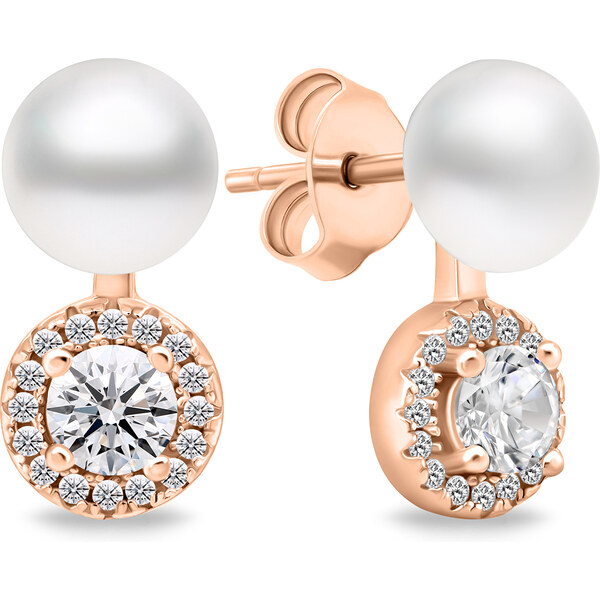 Brilio Silver Elegantné perlové náušnice so zirkónmi EA611R 66580227