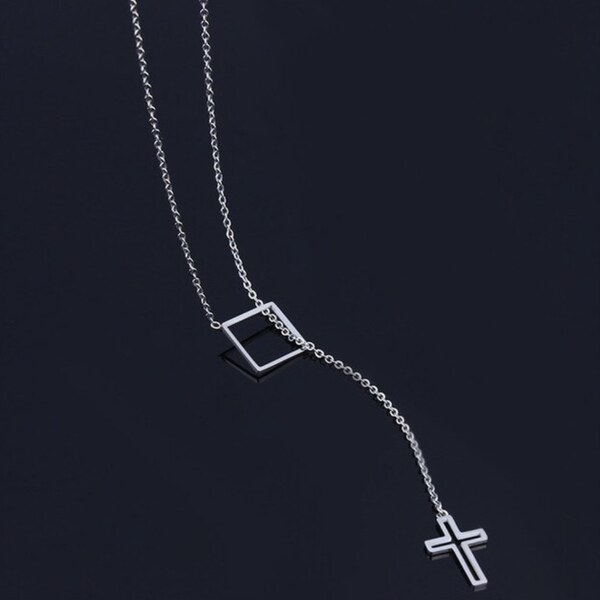 Glory dlhý prevliekací náhrdelník štvorec krížik strieborný 953 36858403