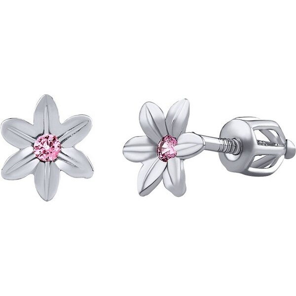 Silvego Strieborné náušnice kvietky Beauty s ružovými Brilliance 66581276