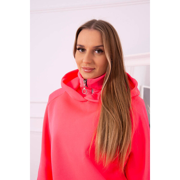 K-Fashion Zateplený rolák a mikina s kapucňou ružová neónová 44561441