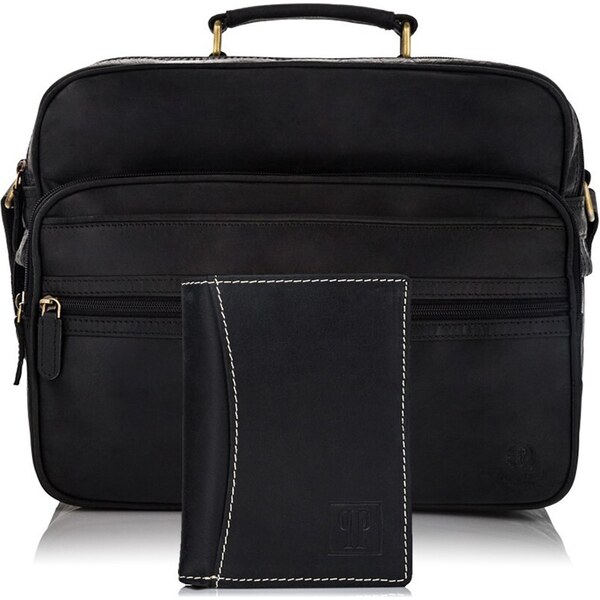 PAOLO PERUZZI Pánska kožená taška + peňaženka | čierna ZZ-04 36970525