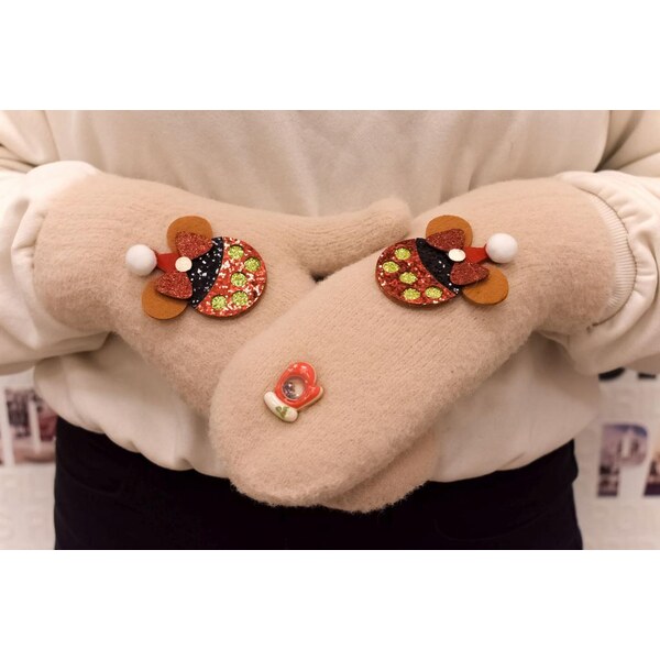 AURA.VIA Dámske béžové mohérové rukavice MONNIE QUEEN 37063426