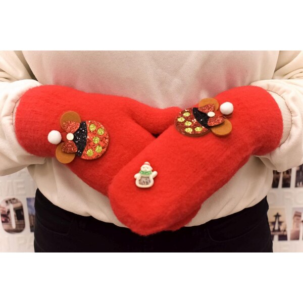 AURA.VIA Dámske červené mohérové rukavice MONNIE QUEEN 37063430