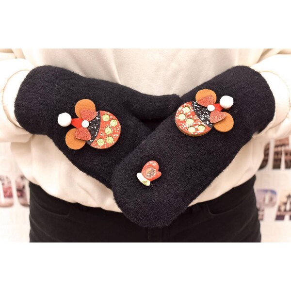 AURA.VIA Dámske čierne mohérové rukavice MONNIE CHRISTMAS 37063433