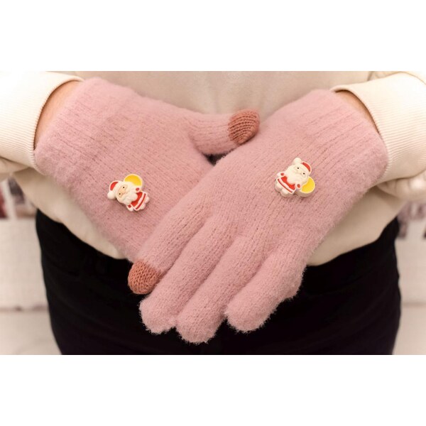 AURA.VIA Dievčenské ružové mohérové rukavice ABIES 37063453