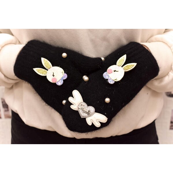 AURA.VIA Dievčenské bezpalcové čierne mohérové rukavice RABIT 37063456