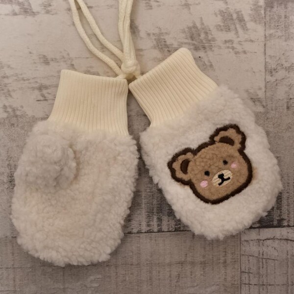 AURA.VIA Detské krémové bezpalcové rukavice BEAR 37078784