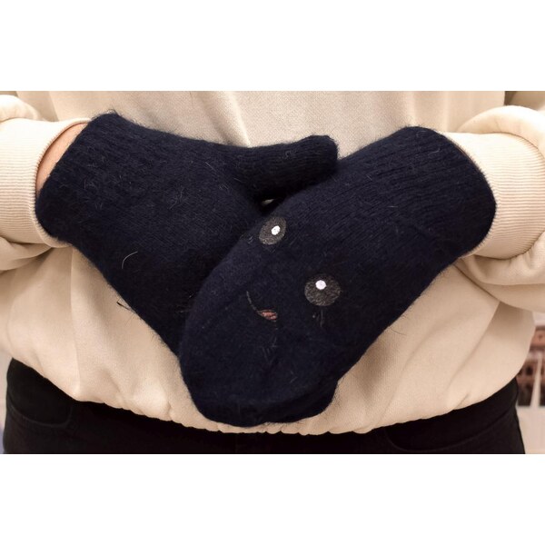 JOHN-C Vlnené bezpalcové modré rukavice CATTY 37078825