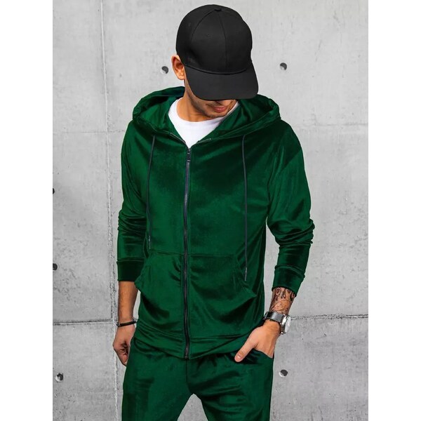 Buďchlap Zelená velúrová mikina na zips 37296140