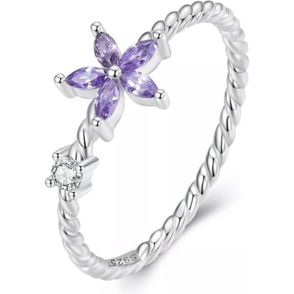 Olivie Strieborný prsteň FIALOVÝ KVET 7195 37665698