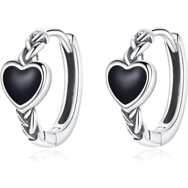 Olivie Strieborné náušnice ČIERNE SRDCE 7204 37665707