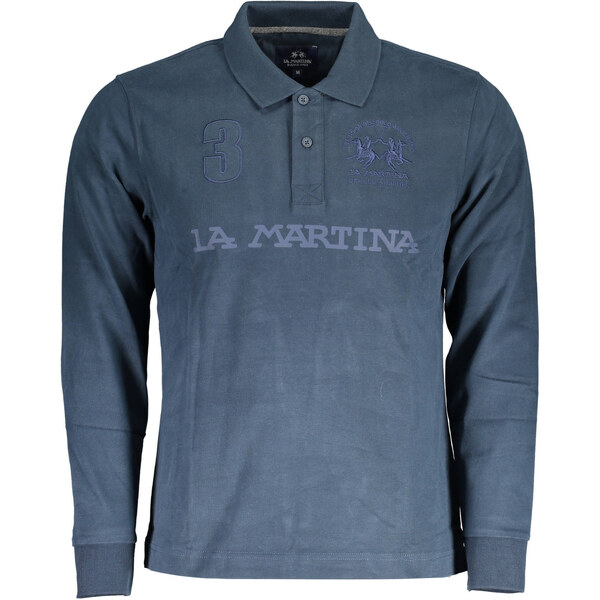 La Martina Pánske modré polokošele s dlhým rukávom 64705542