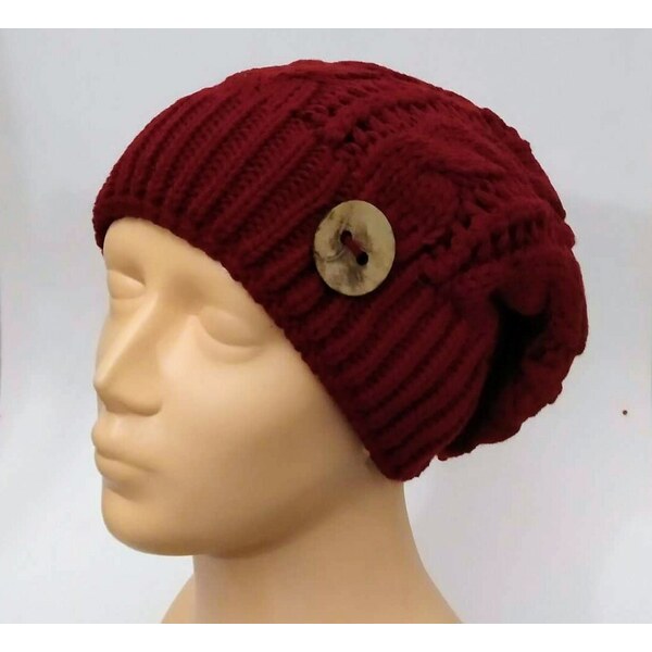 Dámska čiapka s gombíkom- bordová 24431784