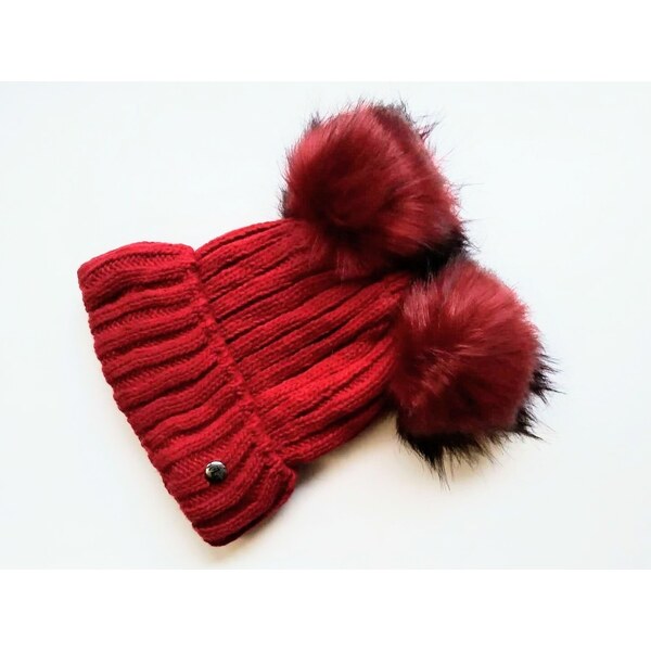 Achti Zateplená dámska čiapka s 2 brmbolcami- červená 37119341