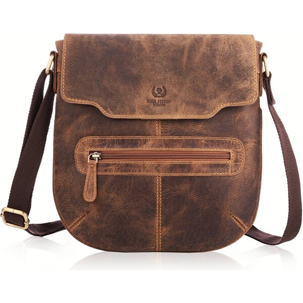 PAOLO PERUZZI Dámska kožená taška cez rameno T-61-HBR | hnedá T-61-HBR 37366285