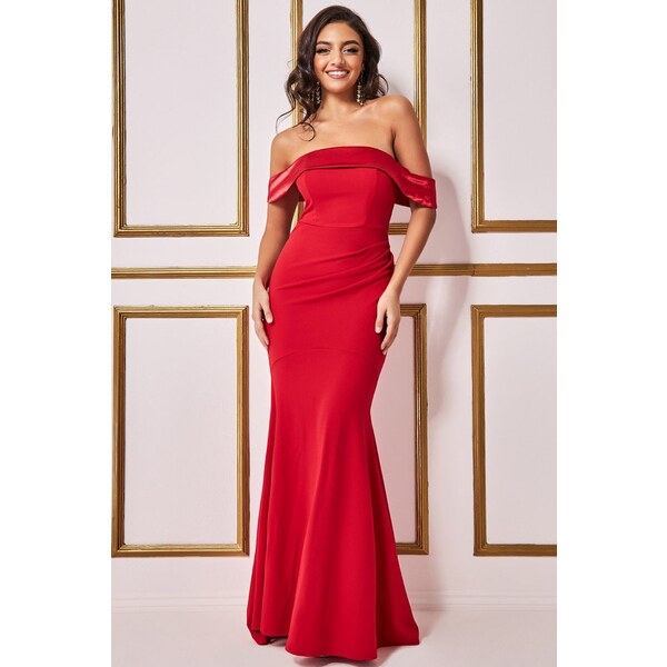 miadresses.sk Červené priliehavé šaty spustené na ramená 37391097