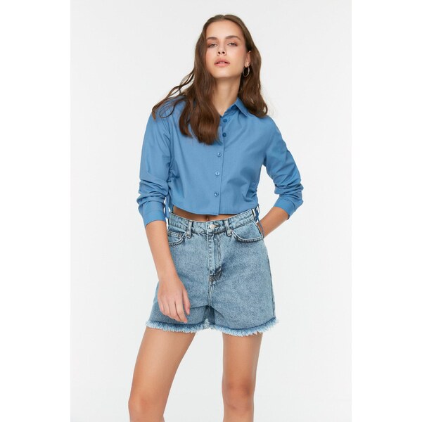 Trendyol Modré Roztrhané Džínové Kraťasy 50658715