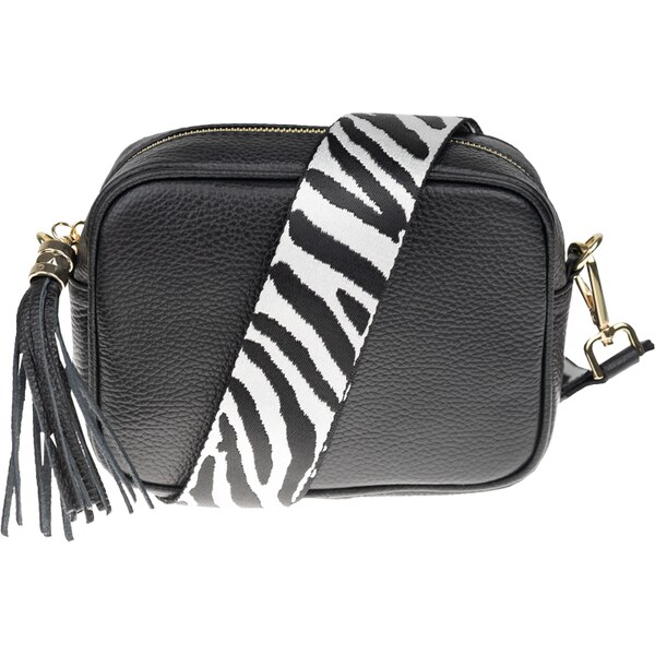 Čierna kožená talianska crossbody kabelka Bala Nera s prídavným pruhom 37491707