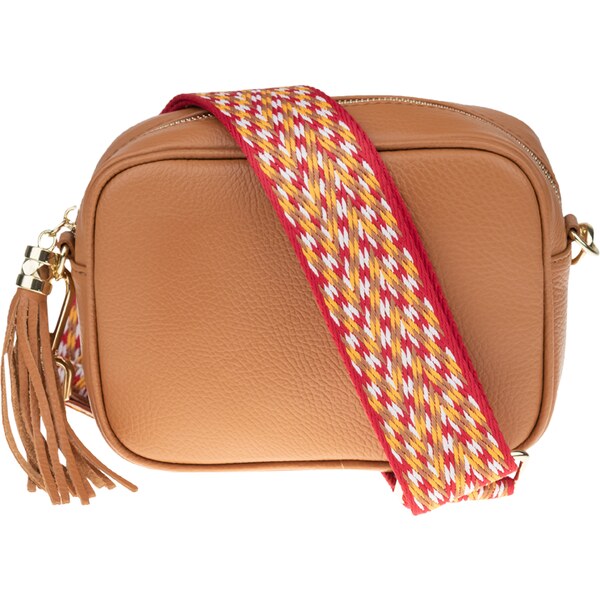 Camel kožená talianska crossbody kabelka Bala Camel s prídavným pruhom 37505001