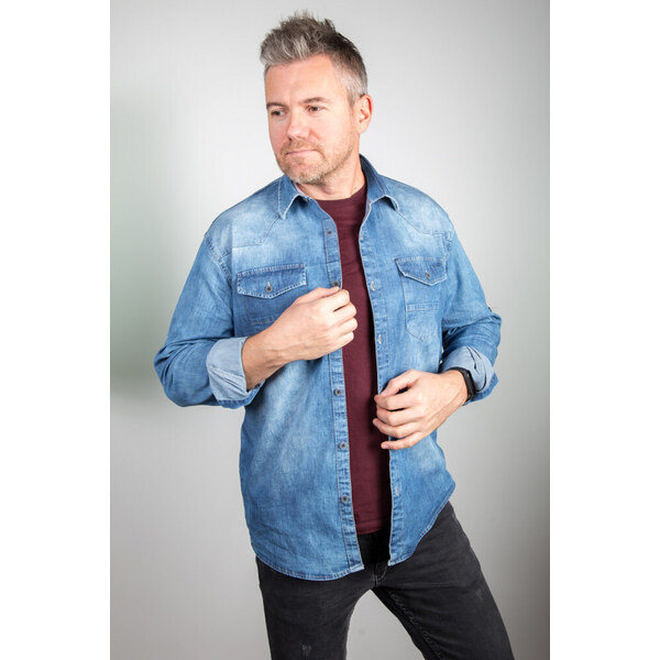LAID BACK košeľa pánska 3689 jeans riflová 37612182