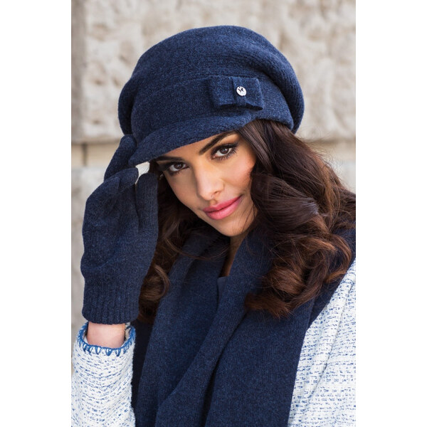 Kamea Tmavomodrá dámska elegantná čiapka na zimu so šiltom baretka 37592930