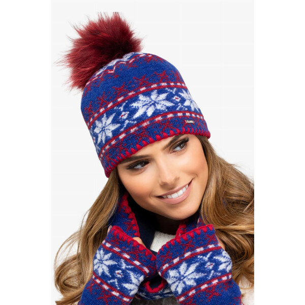 Kamea Nebesky modrá dámska čiapka s nórskym vzorom s brmbolcom 37781287