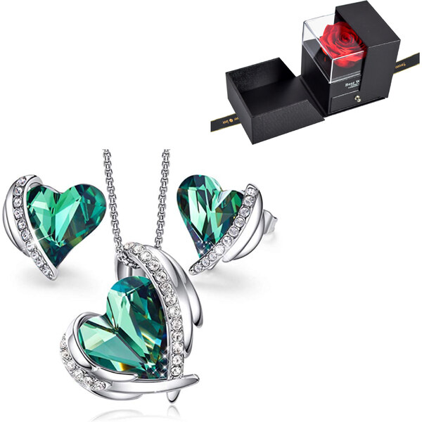 Glory Set Silver Angel s krištáľmi green v darčekovej krabičke s ružou 37840546