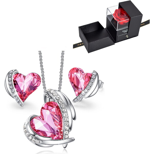 Glory Krištáľový set Pink angel v darčekovej krabičke s ružou V199 37841005