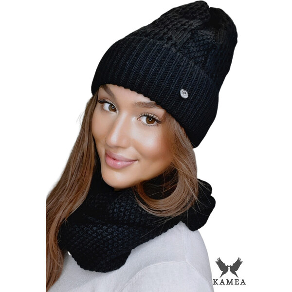 Kamea Čierny dámsky set čiapka + nákrčník Safona, Farba čierna 37902321