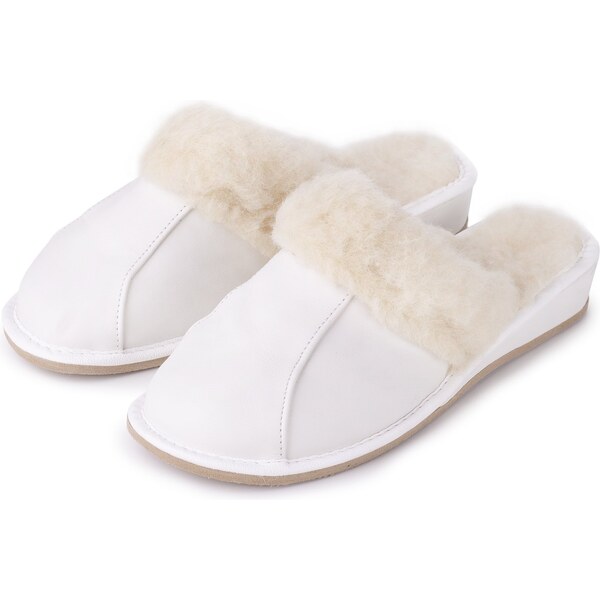 Vlnka Dámske kožené papuče na kline s ovčou vlnou biela veľkosti obuvi 9061132