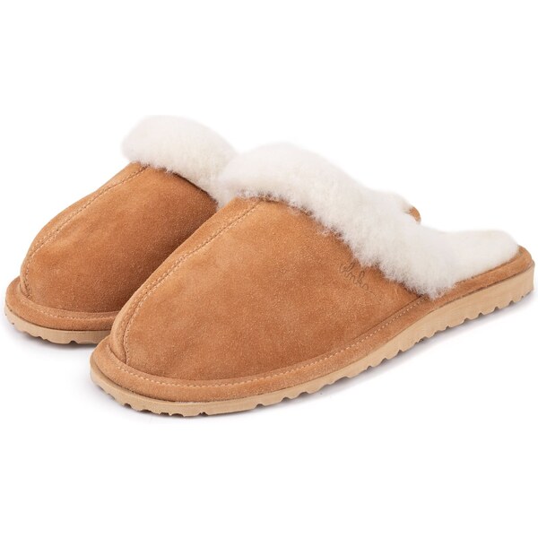Vlnka Dámske kožené papuče s ovčou vlnou Mária hnedá veľkosti obuvi - 17407392
