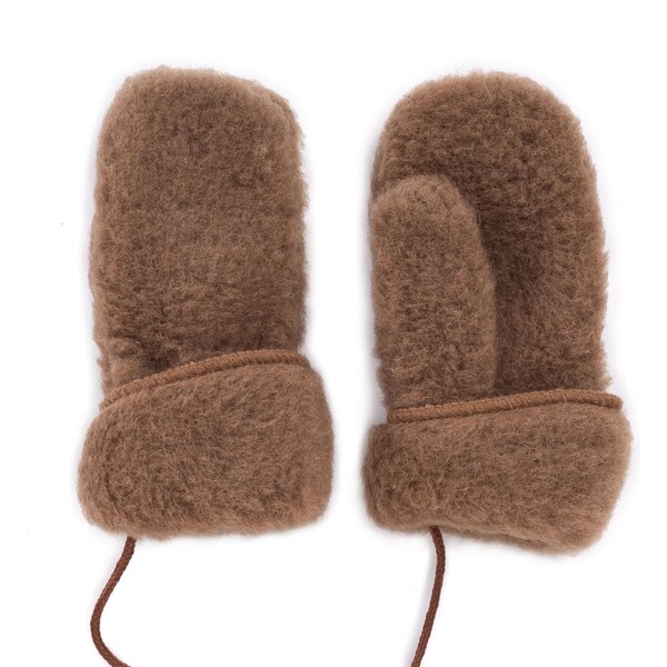 Vlnka Detské vlnené palčiaky so šnúrkou hnedá 17407303