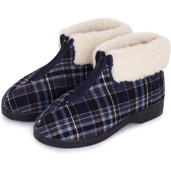 Vlnka Pánske členkové papuče s ovčou vlnou na zips Oldo káro veľkosti 26094213