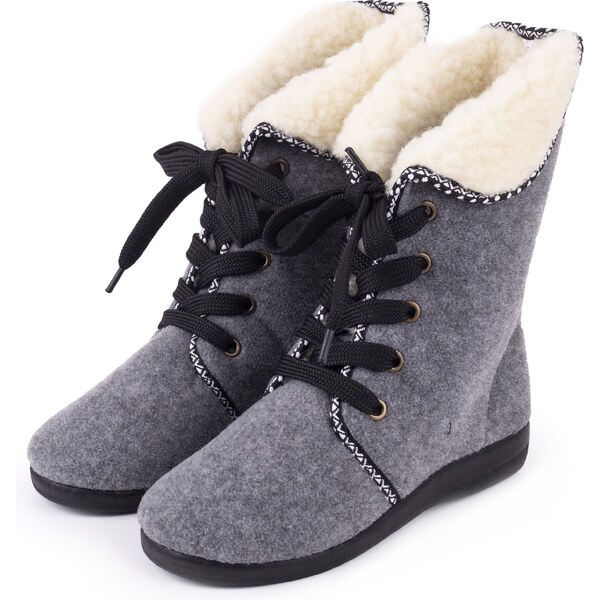 Vlnka Dámske čižmy na zaväzovanie s ovčou vlnou sivá veľkosti obuvi - 50220586